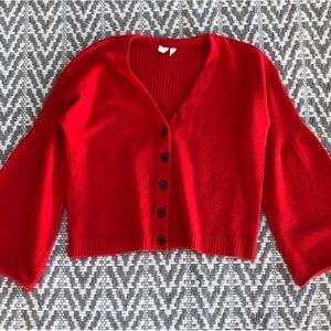 Moth by Anthropologie wool blend button front bell sleeve vneck cardigan size XL